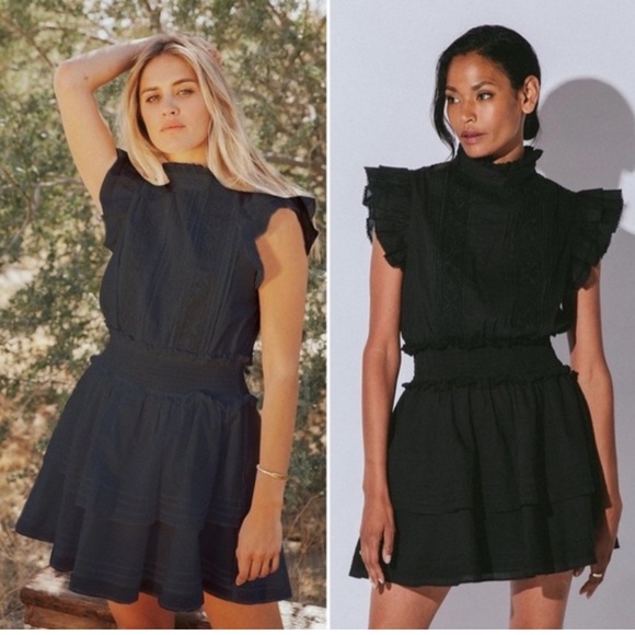 Cleobella Venita Mini Dress Black, black mini dress, smocked, ruffle hem, tiered - Picture 2 of 11